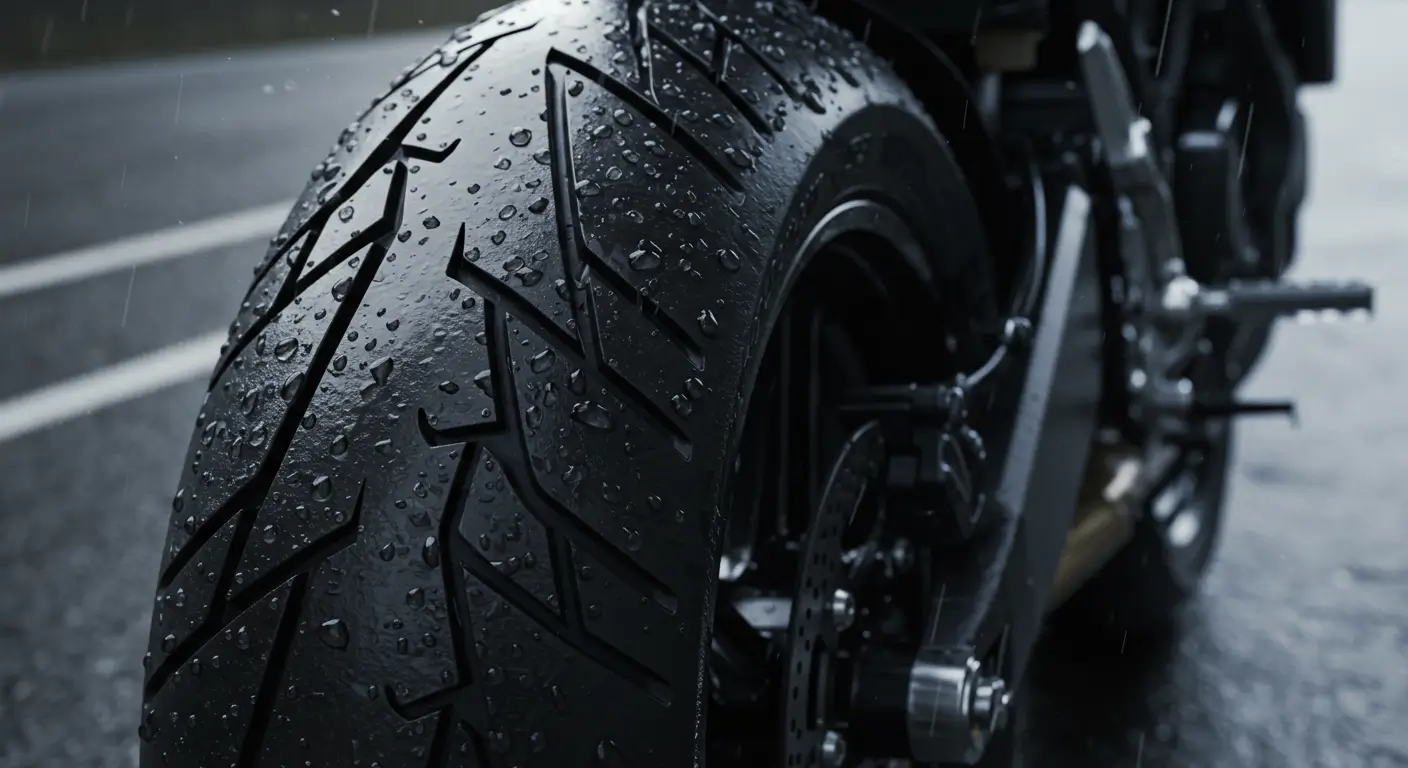 Pneu traseiro de moto para chuva com sulcos profundos e excelente aderência no asfalto molhado