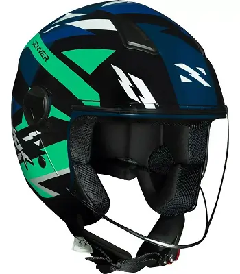 Capacete Norisk Orion Moto em azul e verde com design aerodinâmico