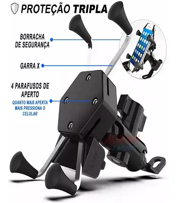 Suporte Celular Moto com Carregador e Fixação Segura