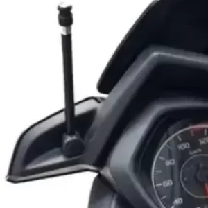 Antena Corta Pipa Yamaha Xmax 250 instalada no guidão com design frontal e lateral.