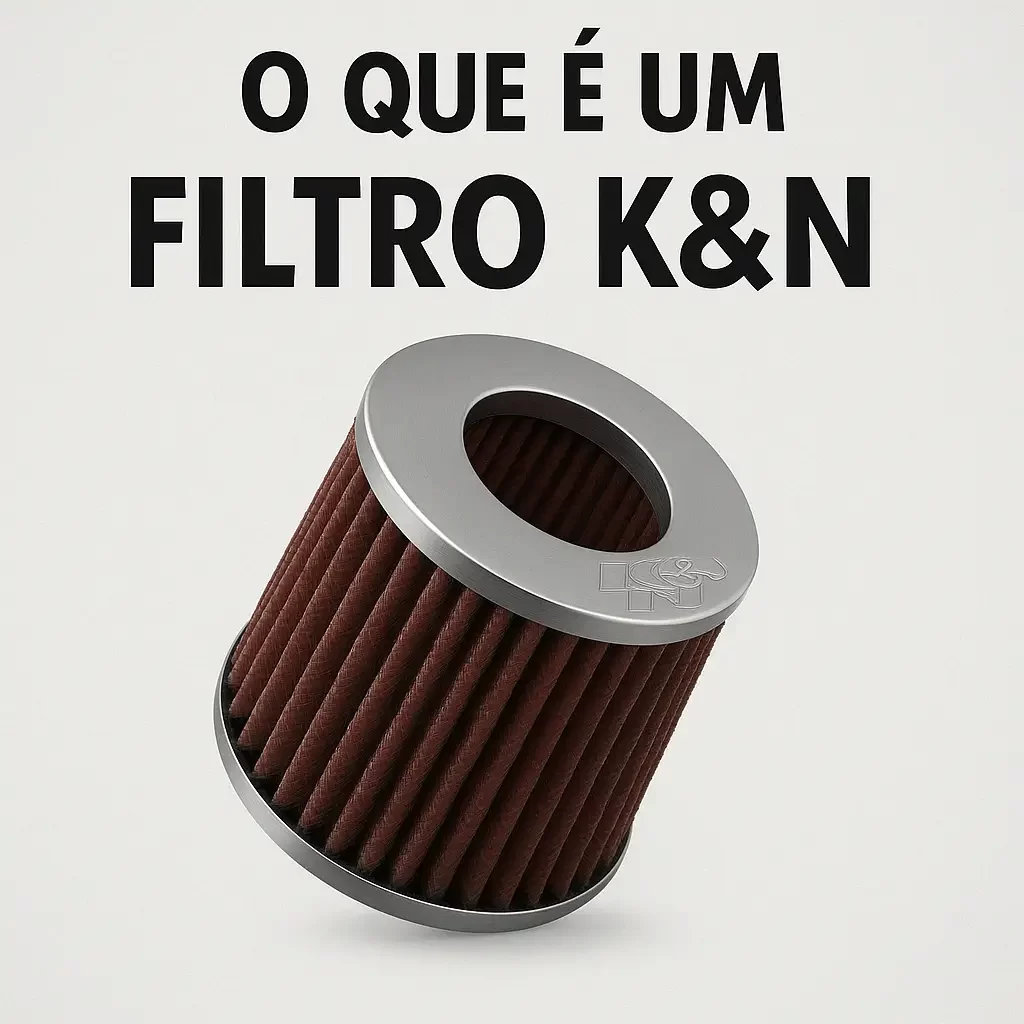 Filtro K&N com destaque e pergunta explicativa em português

