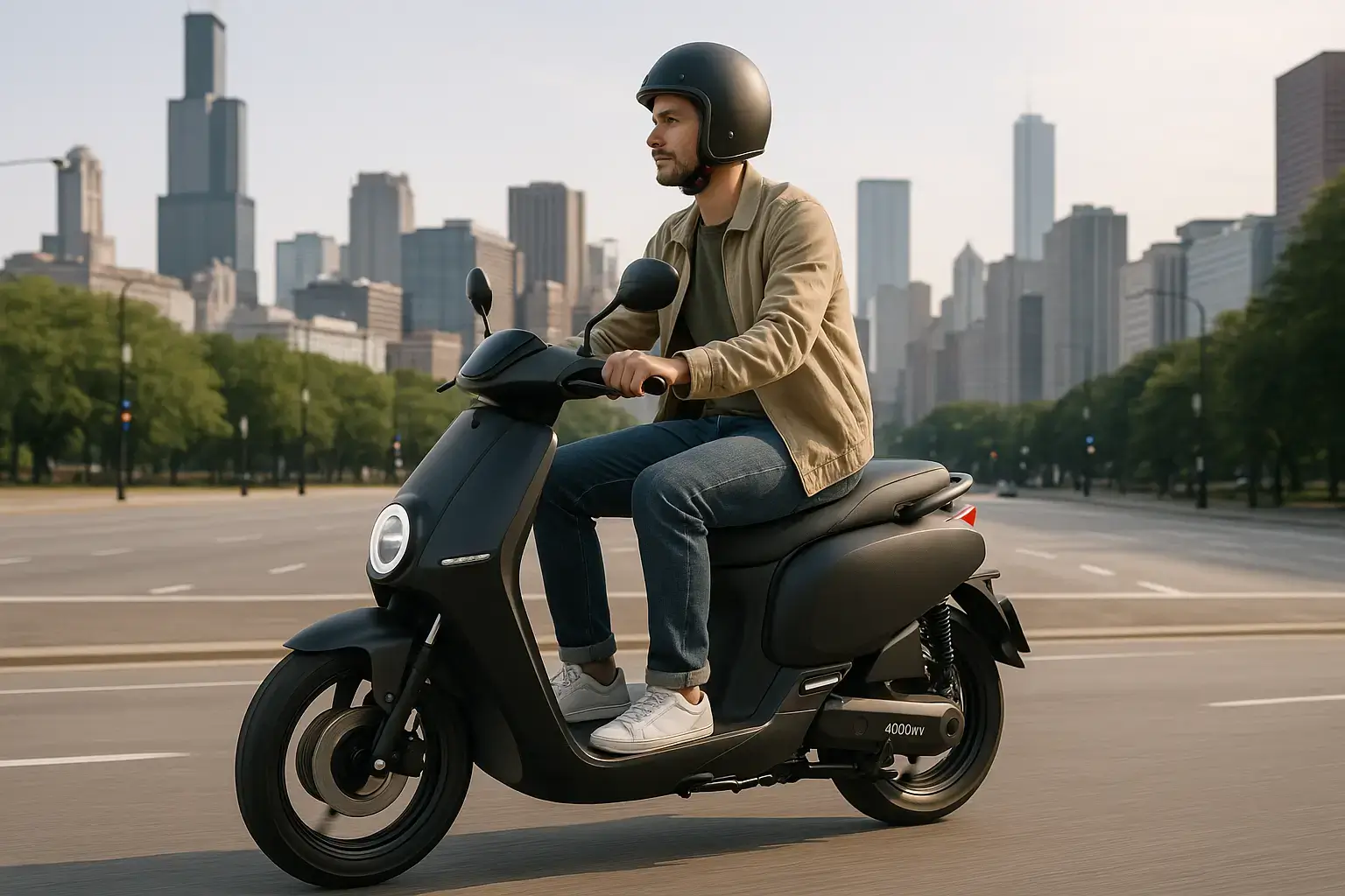 Scooter elétrica 4000W circulando em ambiente urbano com mobilidade sustentável